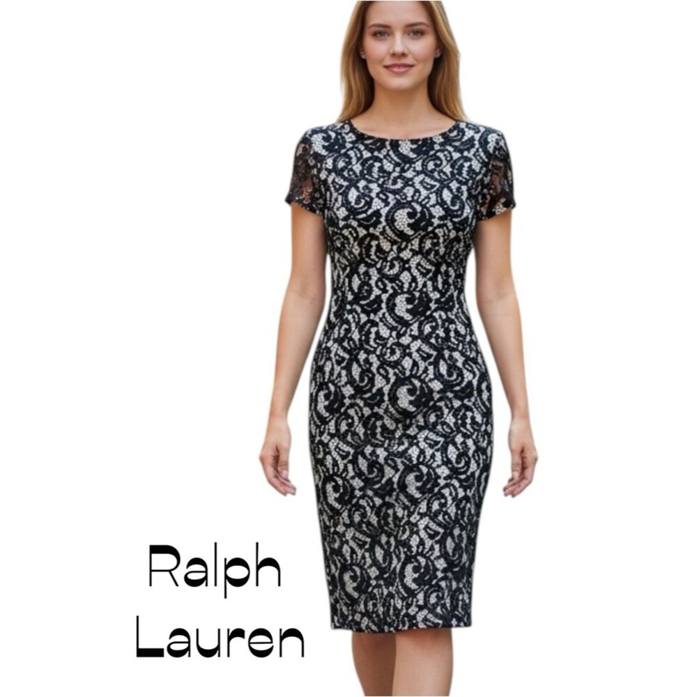 Lauren Ralph Lauren Black White Lace Feminine Romantic Dress NWOT Size 6